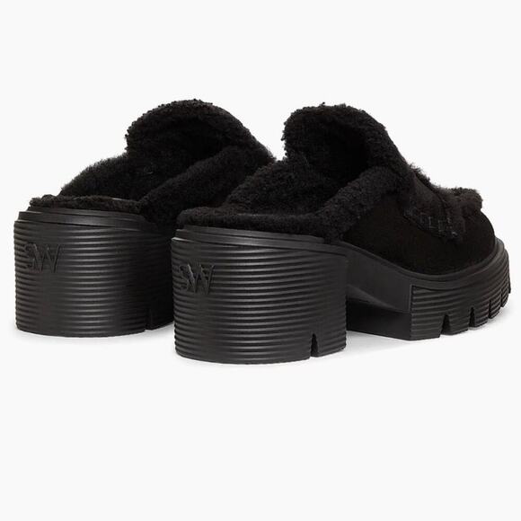 Stuart Weitzman Soho Chill Suede Shearling Loafer Mule Black 9.5B Platform - Picture 8 of 12